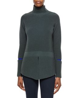 Stella McCartney Turtleneck Sweater with Slit Sleeves, Green
