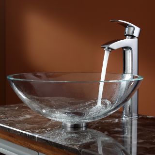 Kraus Crystal Clear Glass Vessel Sink and Visio Faucet