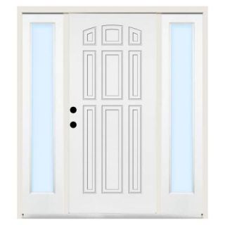 Steves & Sons 64 in. x 80 in. 9 Panel Right Hand Primed Steel Prehung Front Door w/ 12 in. Clear Glass Sidelite and 4 in. Wall ST90 PR S12CL 4RH