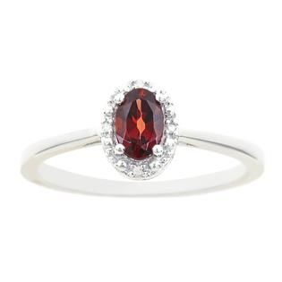Sterling silver 6x4mm oval garnet with diamond accent ring   Jewelry