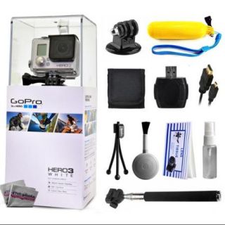GoPro HERO3 Hero 3 White Edition Camera with Floaty Bobber + Selfie Stick + HDMI Cable + MicroSD Reader + Card wallet + Tripod Adapter + Cleaning Kit
