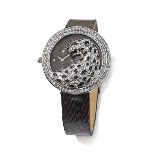Designer Watch Collection by Adrienne® "3D Great Cat" Dial Black Leather St   7987198