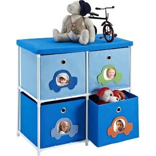 Altra  Kids’ 4 Bin Storage Unit, Blue with Car Theme