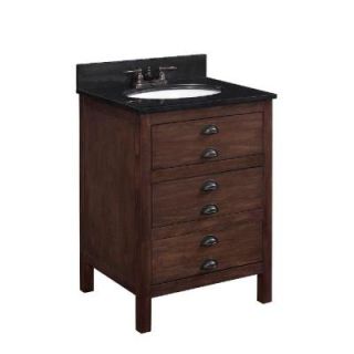 Runfine 25 in. W x 22 in. D x 34 in. H Vanity in Antique Coffee with Marble Vanity Top in Black with White Basin RFVAB0004