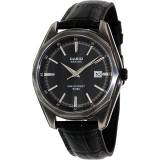 Casio Mens Core BEM121BL 1A Black Leather Quartz Watch with Black