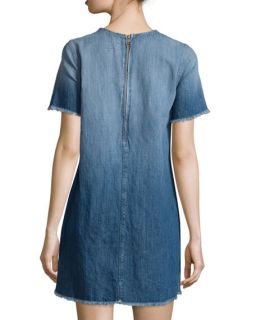 Current/Elliott The Frayed Edge Denim Shift Dress, Blue