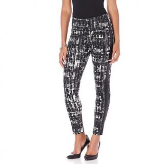 Melissa McCarthy Seven7 Printed Ponte Stretch Pant with Faux Leather Tuxedo Str   7831400