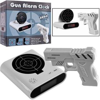 Gun and Target Recordable Alarm Clock, White