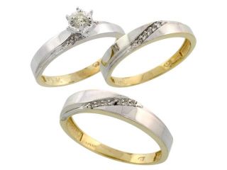 10k Yellow Gold Diamond Trio Wedding Ring Set His 4.5mm & Hers 3.5mm, Men's Size 8 to 14