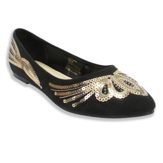 Olivia Miller Womens Eva Sequined Pointy Toe Ballet Flats