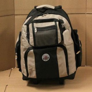 18" Wheeled Backpack Roomy Rolling Book Bag W/ Handle Carry on Luggage Back Pack Khaki One Size