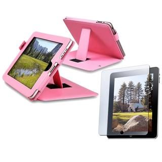 Pink Leather Case/ Anti glare Screen Protector for Apple iPad