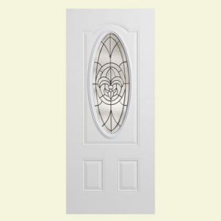 Masonite 36 in. x 80 in. Fleur De Lis 3/4 Oval Lite Primed Steel Prehung Front Door with No Brickmold 24058