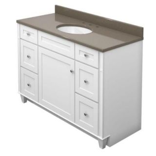 KraftMaid 48 in. Vanity in Dove White with Natural Quartz Vanity Top in Tuscan Grey and White Sink DISCONTINUED VC4821L6S3.BAS.7131SN