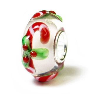 Queenberry Sterling Silver Candy Cane Glass Holiday European Charm