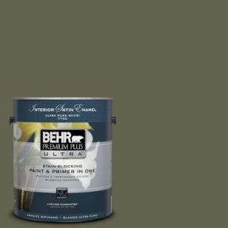 BEHR Premium Plus Ultra 1 gal. #N350 7 Russian Olive Satin Enamel Interior Paint 775301