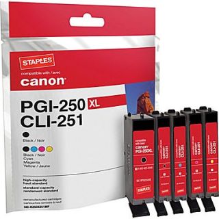 Remanufactured Black and C/M/Y Color Ink Cartridges, Canon PGI 250/CLI 251 (SIC R250X251MP), Combo 4/Pack