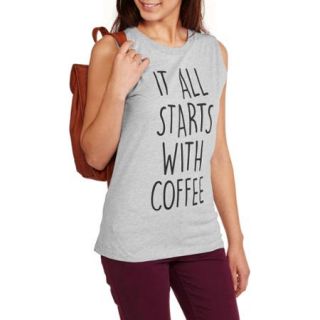 Juniors "It All Starts with Coffee" Graphic Muscle Tank by Isaac Morris