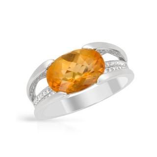 Ring with 3.37ct TW Citrine and Diamonds Crafted in 14K White Gold