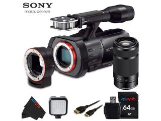 Sony NEX VG900 Full Frame Interchangeable Lens Camcorder Video Camera with 3 Inch LCD + Sony E 55 210mm F4.5 6.3 Lens + 64 GB Pixi Basic Accessory Bundle