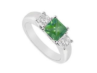 Three Stone Emerald and Diamond Ring 14K White Gold 0.50 CT TGW