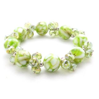 Green Mosaic Marble and Crystal Stretch Bracelet  