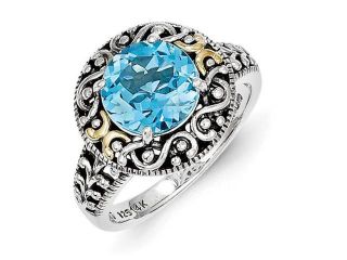 Sterling Silver W/14k Blue Topaz Ring, Size 8