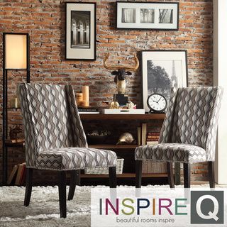 INSPIRE Q Geneva Mocha Wavy Stripe Wingback Hostess Chairs Set of 2