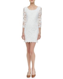 Diane von Furstenberg Zarita 3/4 Sleeve Lace Dress, White