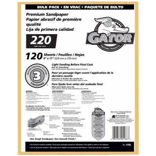 Gator 120 Pack 9 in W x 11 in L 220 Grit Commercial Sandpaper Sheets
