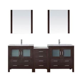 Virtu USA Dior 82 in. W x 18.3 in. D x 33.48 in. H Espresso Vanity With Ceramic Vanity Top With White Square Basin and Mirror KD 70082 C ES