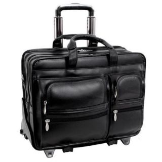 Mcklein 17" Clinton Leather 2 in 1 Removable Wheeled Laptop Case 88445   Black