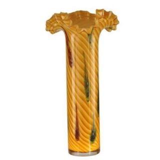 20" Amber Spiraled Oasis Tall Ruffle Decorative Hand Blown Vase