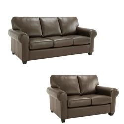 Monroe Brown Italian Leather Sofa/ Loveseat Set  