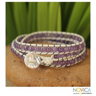 Leather and Amethyst Lilac Tulip Bracelet (Thailand)