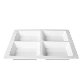 Global Goodwill Jazz 60 oz., 13 1/2 in. x 13 1/2 in. x 1 3/8 in. Square 4 Section Compartment Tray in White (1 Piece) 849851027909