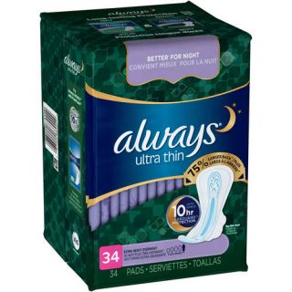 Always Ultra Thin Extra Heavy Overnight Pads, 34 count