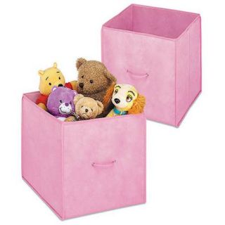 Whitmor Set of 2 Collapsible fabric lined 14 inch Storage Cubes, Pink