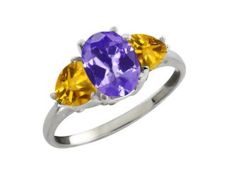 1.98 Ct Oval Blue Tanzanite and Yellow Citrine Sterling Silver Ring
