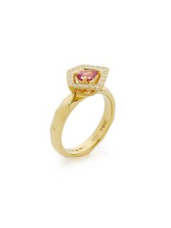Pink Sapphire & Diamond Hexagon Ring by Ron Hami