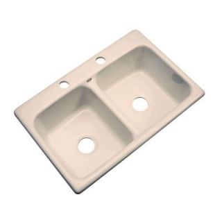 Thermocast Newport Drop In Acrylic 33 in. 2 Hole Double Bowl Kitchen Sink in Peach Bisque 40207
