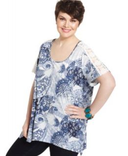 Alfani Plus Size Short Sleeve Printed Ruched Top   Tops   Plus Sizes