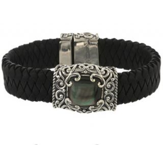 Carolyn Pollack Sterling Mother of Pearl Doublet Leather Bracelet —