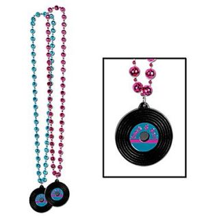 Beistle 36 Beads Necklace With Rock and Roll Record Medallion