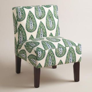 Green Print Randen Upholstered Chair with Wood Legs