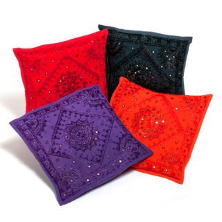 Set of 4 Kutch All over Embroidered Mirror Accent Cushion Covers
