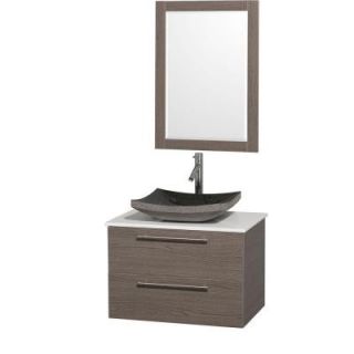 Wyndham Collection Amare 30 in. Vanity in Grey Oak with Man Made Stone Vanity Top in White and Black Granite Sink WCR410030GOWHGS1