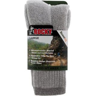Rocky Wool Blend Hiker Sock, Large, Men's Shoe Size 8&ndash;12, 2 Pack