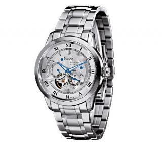 Bulova Mens Stainless Steel White Dial Automatic Watch —