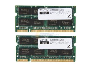 Wintec Value 4GB (2 x 2GB) 200 Pin DDR2 SO DIMM DDR2 800 (PC2 6400) Laptop Memory Model 3VT8005S9 4GK